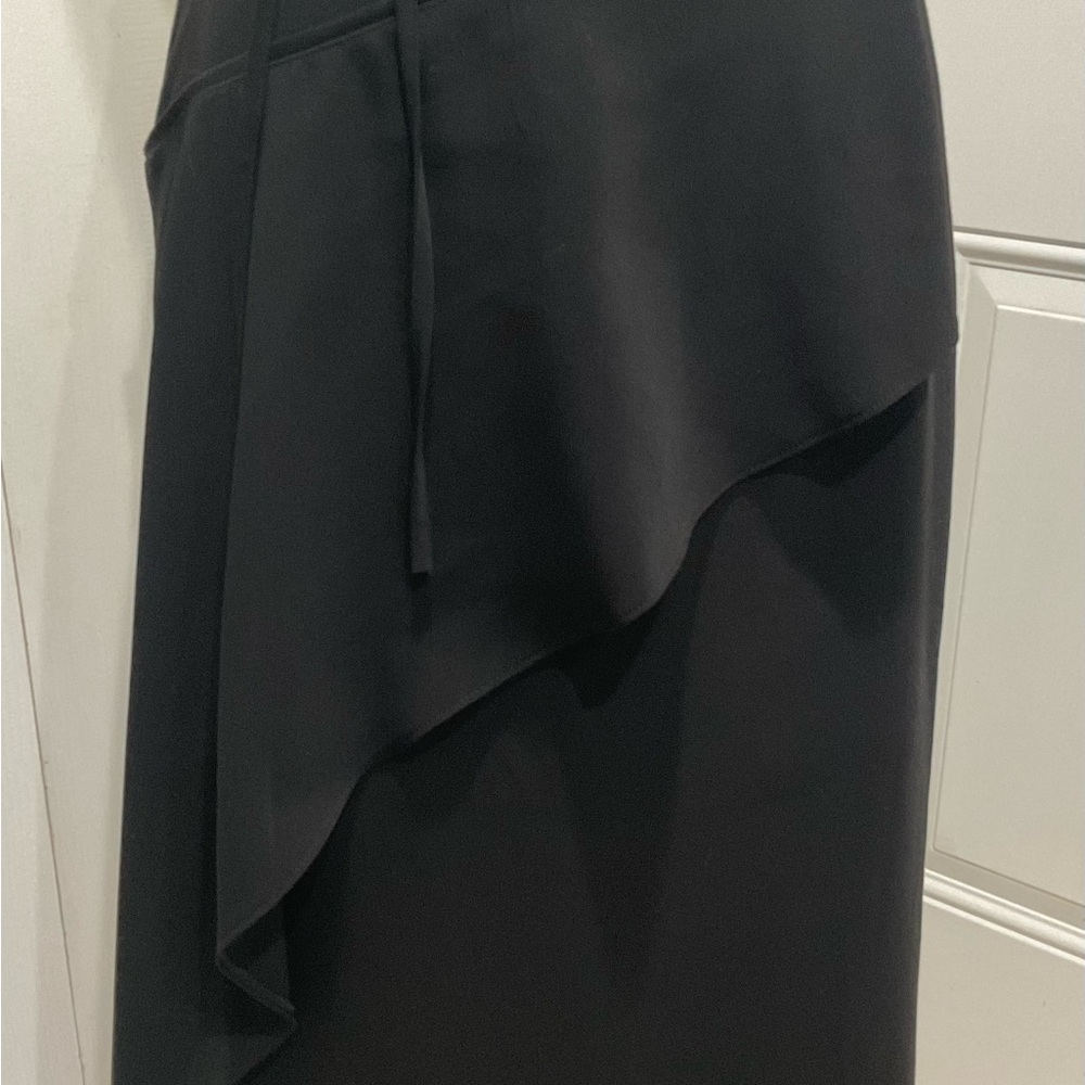 🌼KENZO Paris Black Midi Quality Polyester Lined Diag. Ruffled Skirt, 10/40EU - Picture 2 of 8